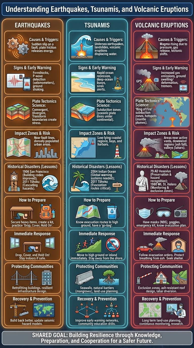 Infographic on Earthquakes, Tsunamis, and Volcanic Eruptions