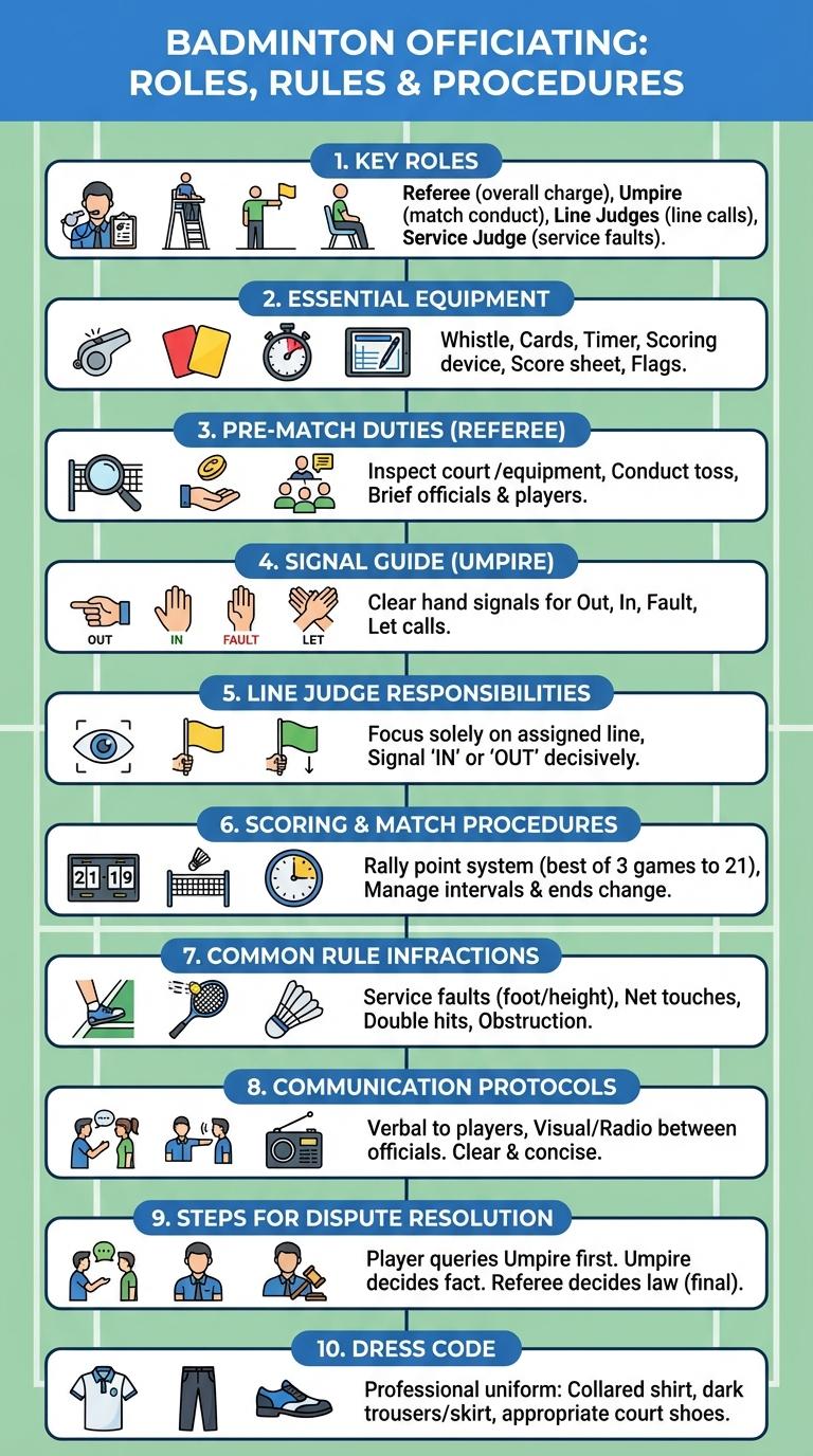 Infographic: Key Roles and Responsibilities in Officiating a Badminton Event