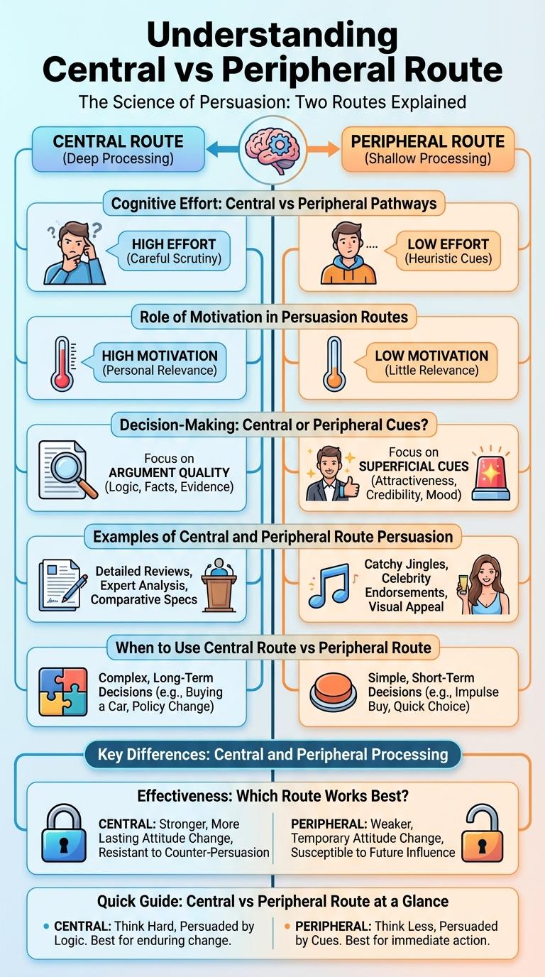 Infographic: Central Route vs. Peripheral Route in Persuasion