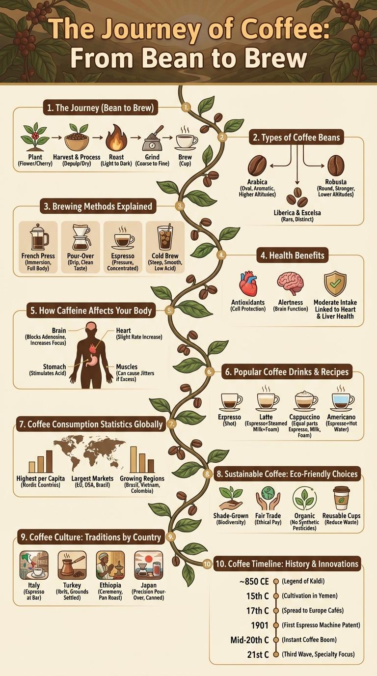 Infographic About Coffee: Facts, Benefits, and Brewing Methods